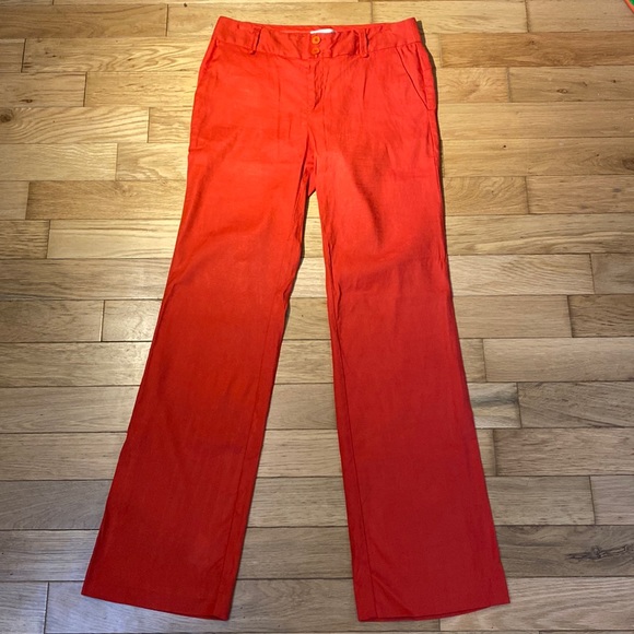 Anthropologie Elevenses Brenton Straight Leg Linen Blend coral red work pants 4 - Picture 3 of 15